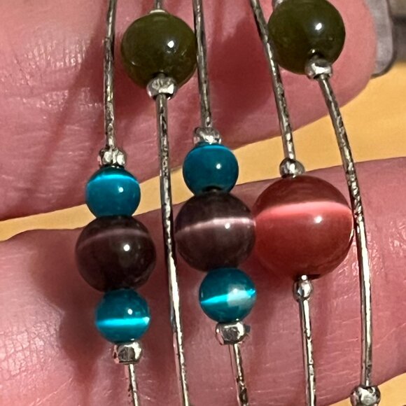 Silver tone Cuff Bracelet with Tiger Eye Beading in Various Colors - Picture 9 of 10